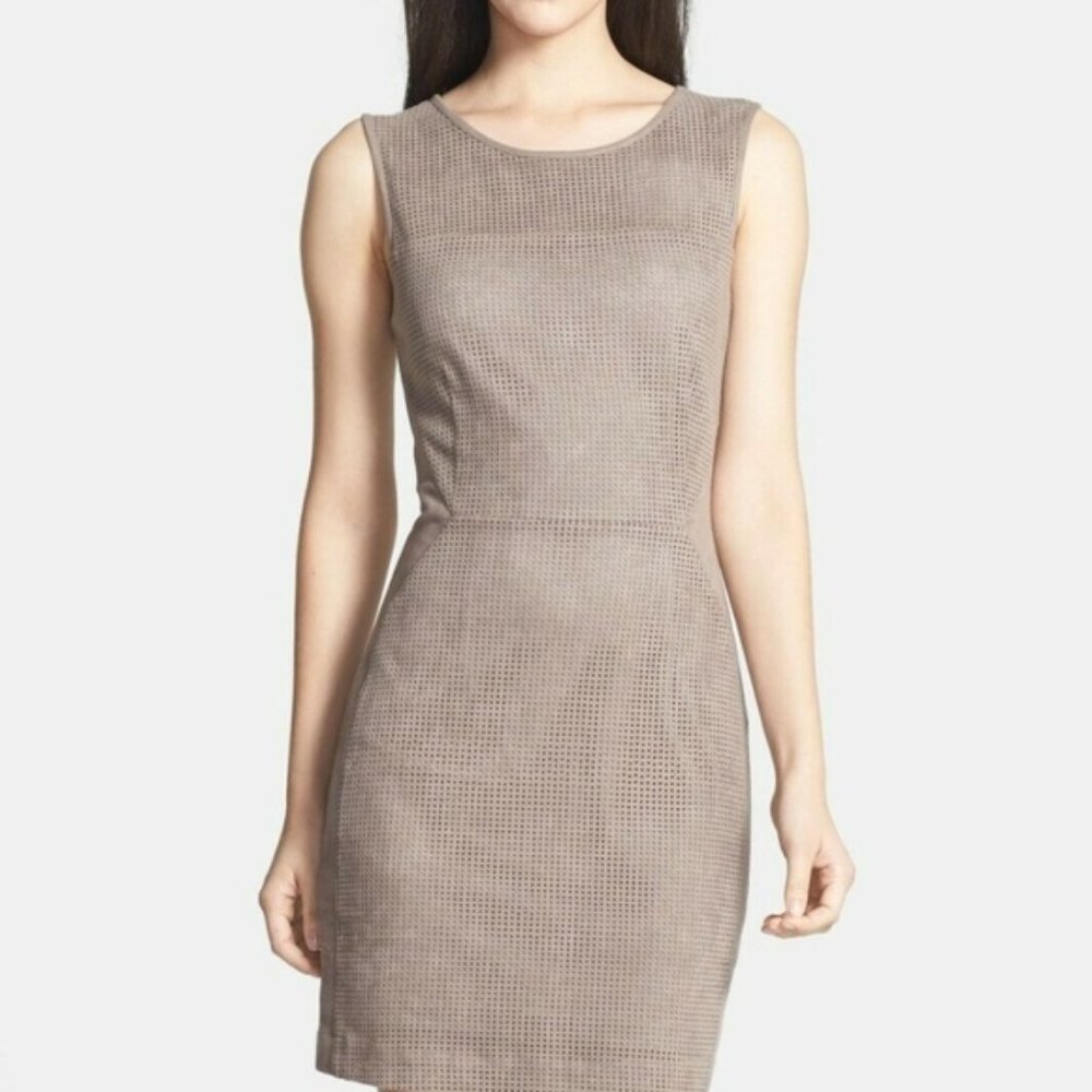 Greylin Taupe Faux Suede Perforated Sleeveless Sheath Dress M